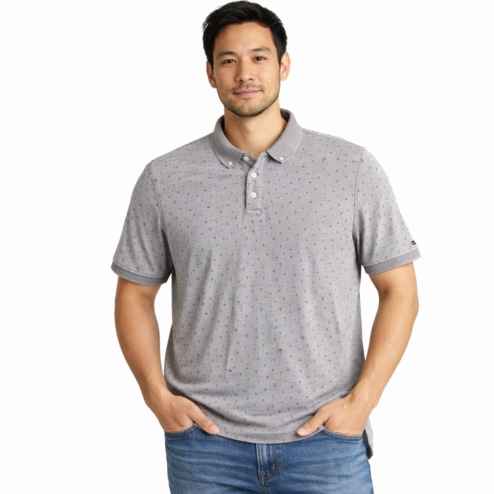 NWT International Report Men’s Gray Micro Print Polo‎ Large